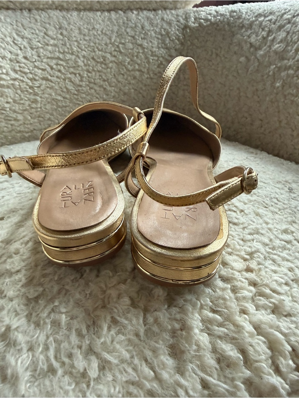 Naturalizer Metallic Gold Pointed Toe Slingback Flats - Picture 4 of 5